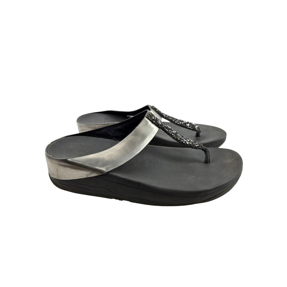 FitFlop‎ Fino Silver Metallic Crystal Thong Sandals Womens 7 Microwobbleboard